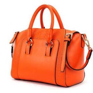 Orange Leather Shoulder Bag For Women- Leather..