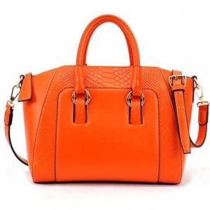 Orange Leather Shoulder Bag For Women- Leather..