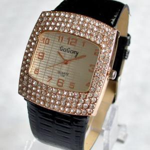 Red Luxurious Crystal Wrist Watch With Leather..