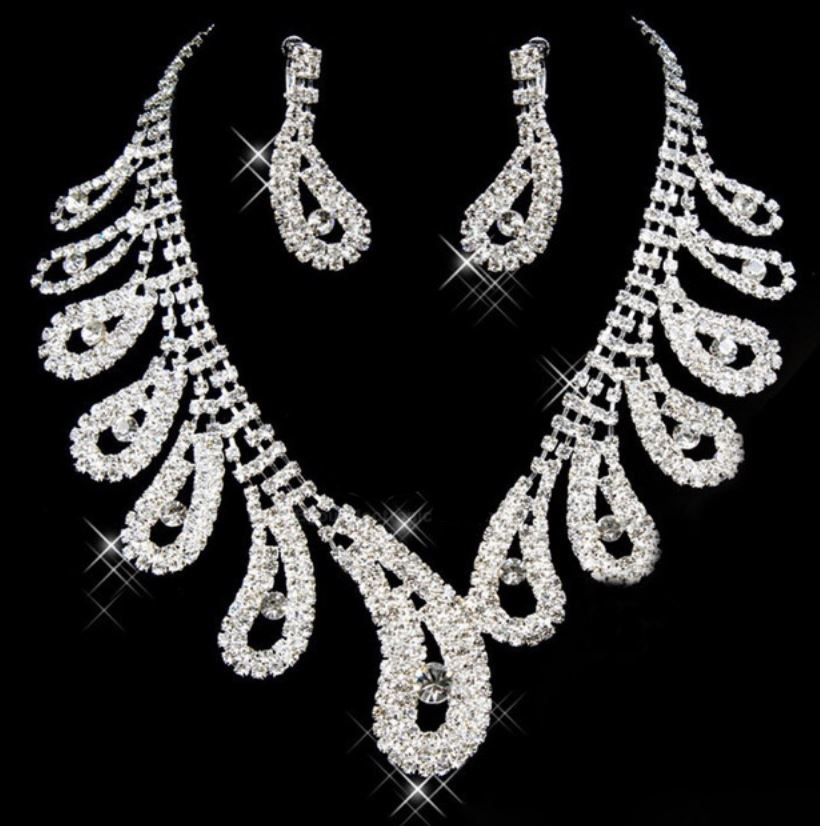 Rhinestoned Waterdrop Pendant Wedding Jewelry Set For Bride On Luulla 1699