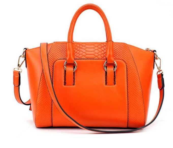 Orange Leather Shoulder Bag For Women- Leather Handbags-Crocodile ...