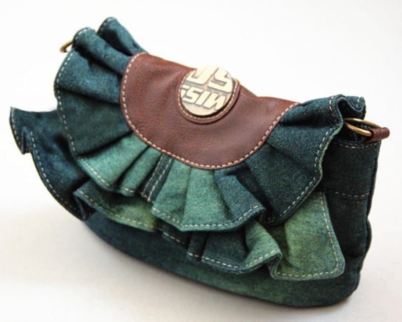 Green Casual Denim Handbag Ruffled Beautiful Purse Wallet - Denim Bag For Women