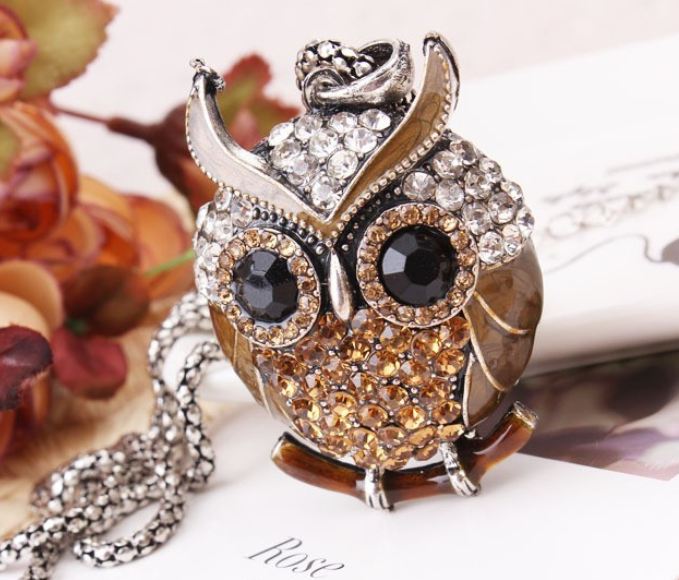 Blue Owl Necklace Owl Necklace Charm Pendant Blue Chain Necklace on Luulla