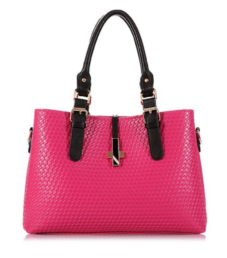 High Quality Hot Pink Medium Sized Bags 3 Compartments PU Leather Bags