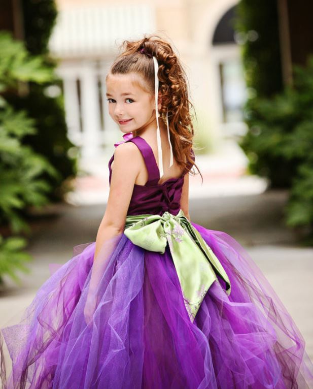 Satin Top Purple Dress-floral Rose Gown Tutu Tulle Dress For Little ...
