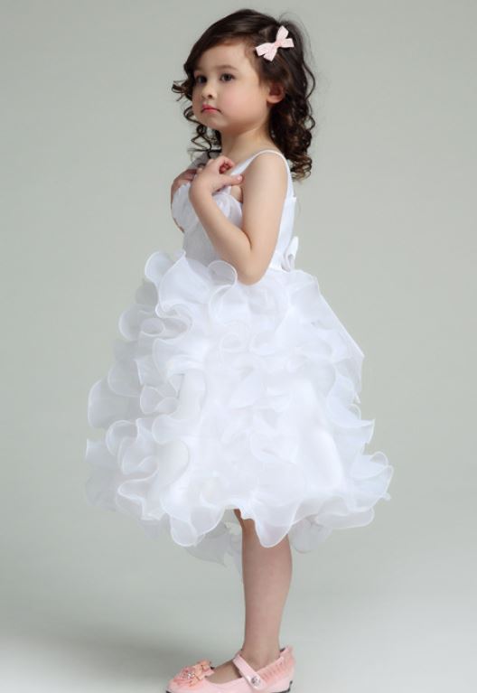 Chiffon White Flower Dress For Little Flower Girlssash Shoulder White
