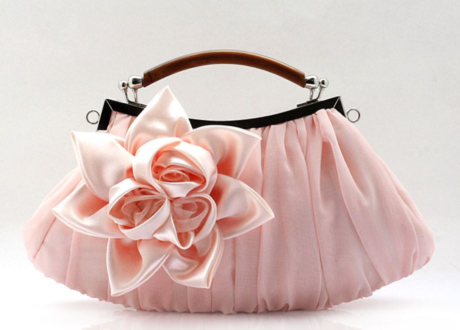 White Bridal Clutchelegant, Eye Catching Luxurious Handle Rose Bag