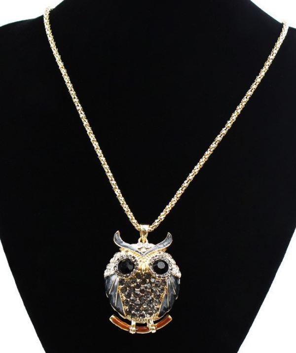 Blue Owl Necklace Owl Necklace Charm Pendant Blue Chain Necklace on Luulla